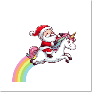 Santa Riding Unicorn Posters and Art